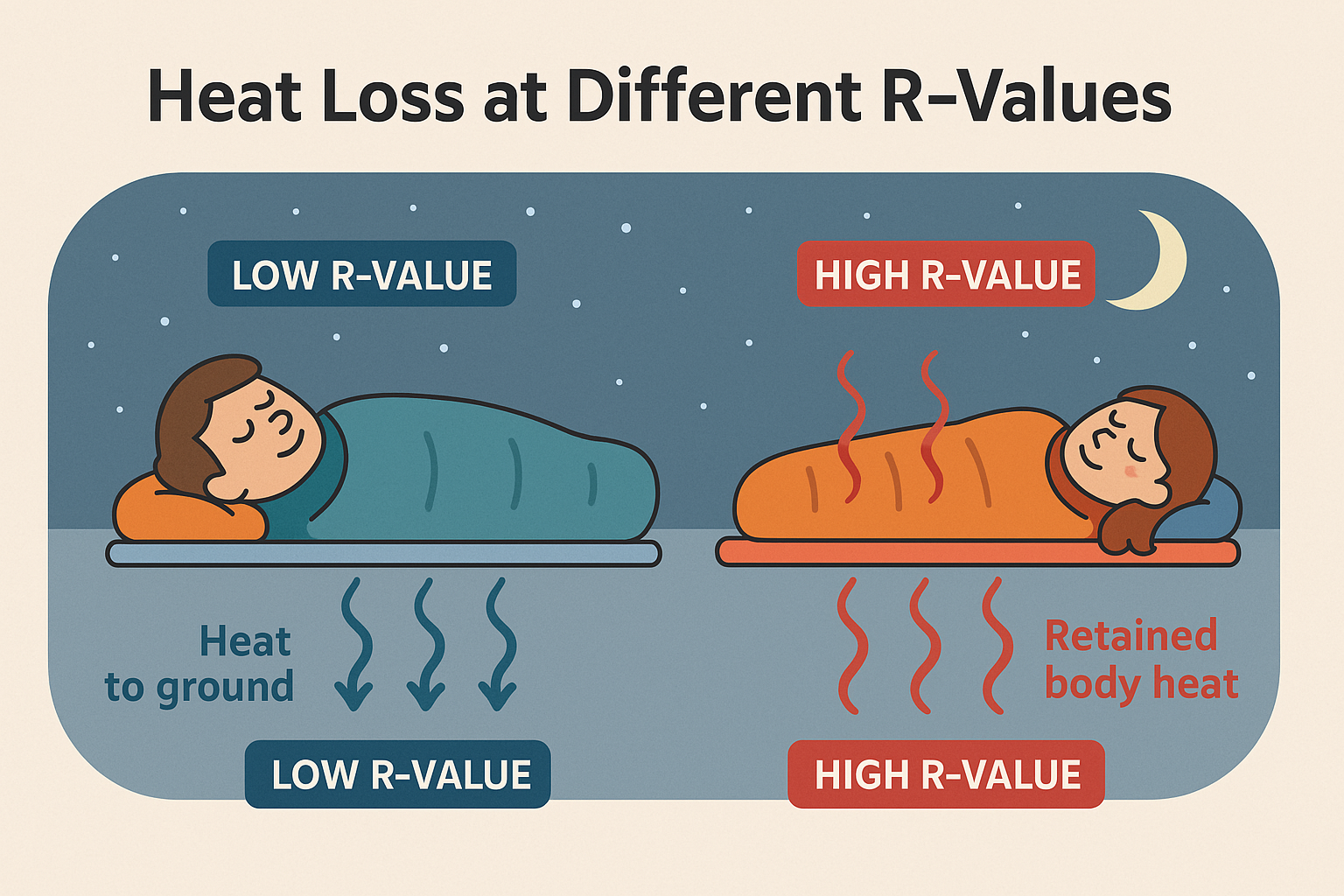Understanding R-Value: The key to maintaining proper body warmth and avoiding hypothermia while sleeping outdoors.
