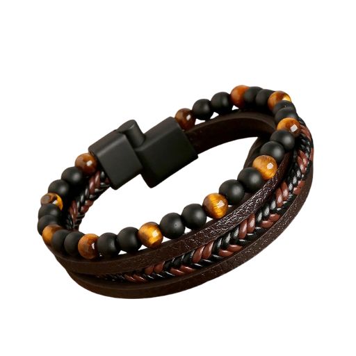 ๐งต New Vintage Leather Handwoven Rope Bracelet โ Men's Magnetic Buckle Cuff - All you need