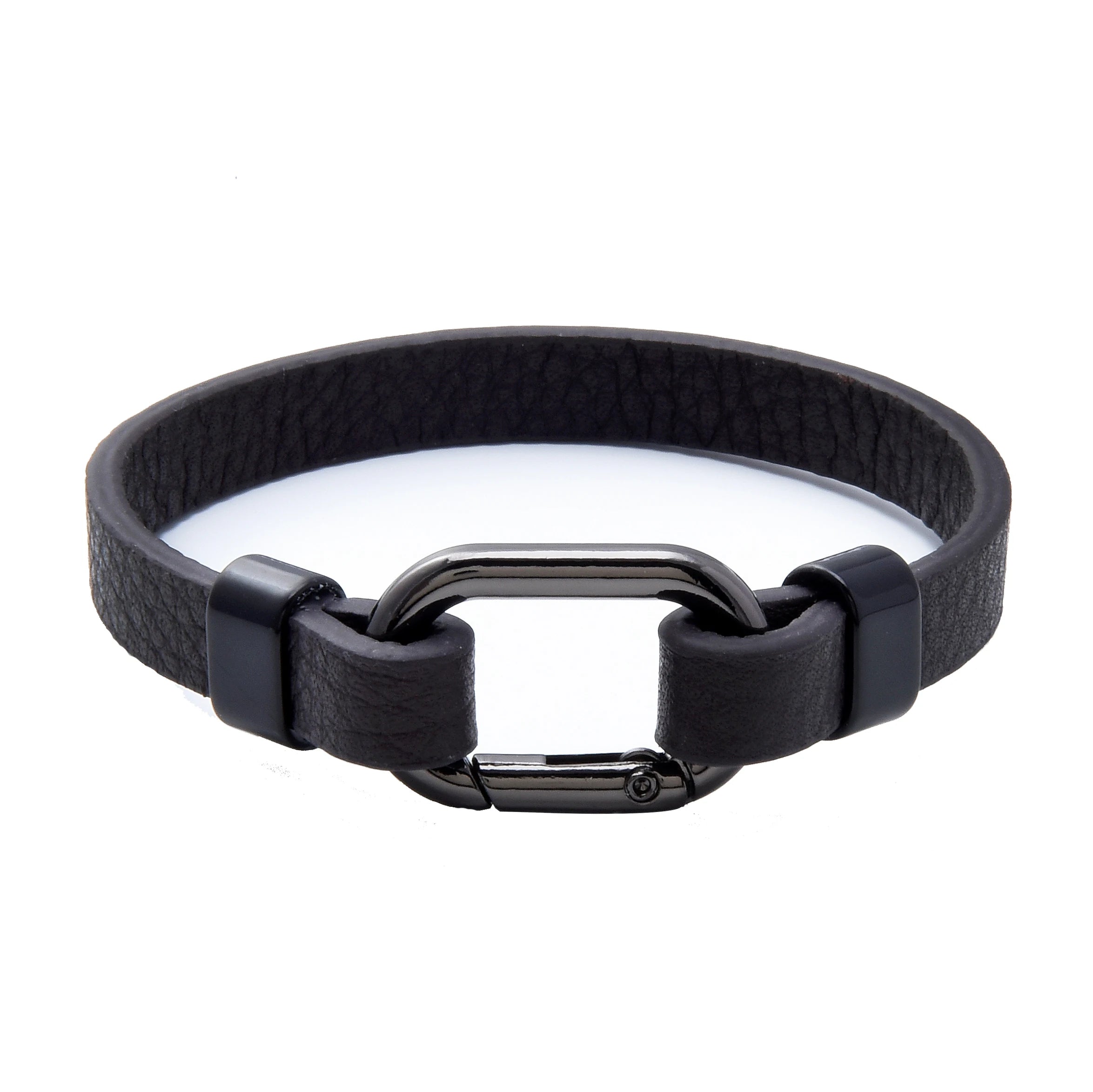 Men's Black Leather Rope Bracelet โ Oval Spring Buckle, Available in 3 Sizes - All you need