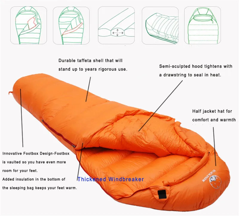 White Goose Down Mummy Sleeping Bag — Multi-Season, Four Thickness Levels, Compact & Thermal - All you need