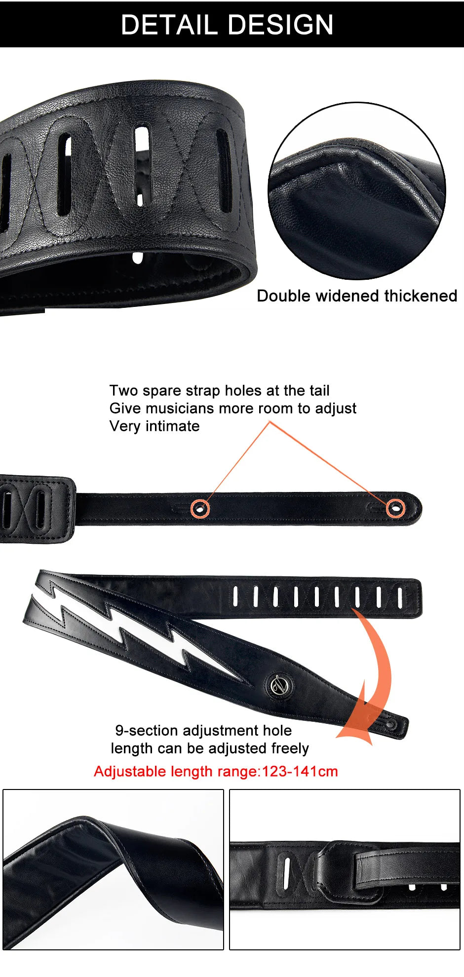 Premium Leather Guitar Strap with Lightning Design – Comfortable Adjustable Support for Acoustic, Electric & Bass Guitars - All you need