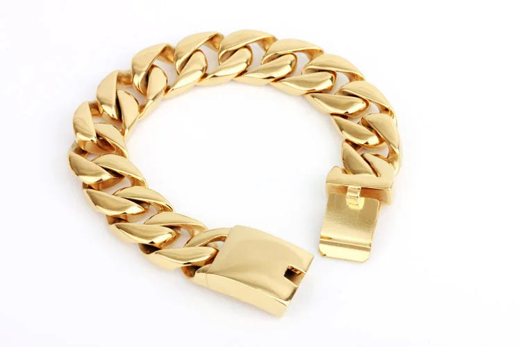 ๐ Men's Cuban Link Bracelet โ 17mm Wide, Gold-Tone Stainless Steel - All you need