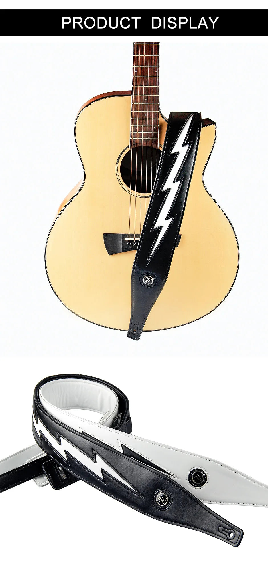 Premium Leather Guitar Strap with Lightning Design – Comfortable Adjustable Support for Acoustic, Electric & Bass Guitars - All you need