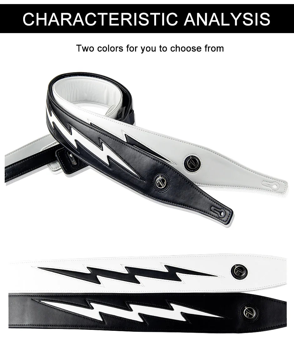 Premium Leather Guitar Strap with Lightning Design – Comfortable Adjustable Support for Acoustic, Electric & Bass Guitars - All you need