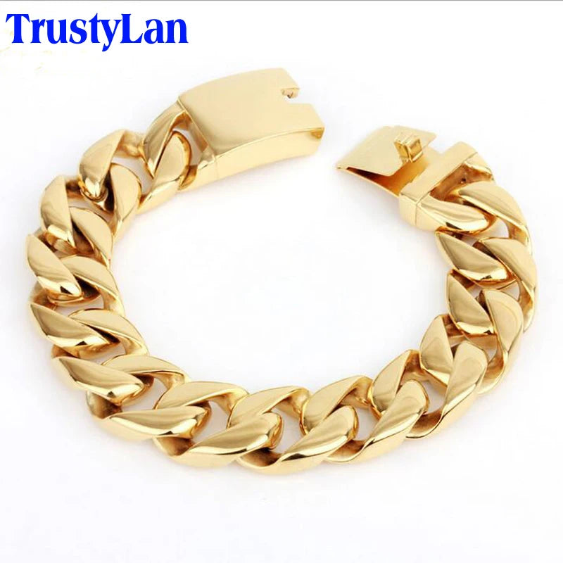 ๐ Men's Cuban Link Bracelet โ 17mm Wide, Gold-Tone Stainless Steel - All you need