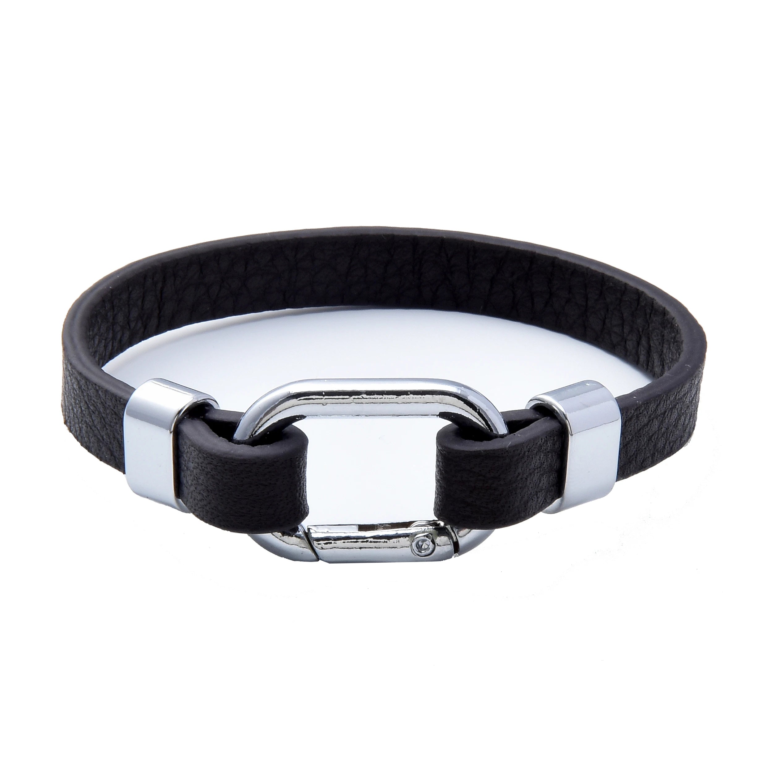 Men's Black Leather Rope Bracelet โ Oval Spring Buckle, Available in 3 Sizes - All you need