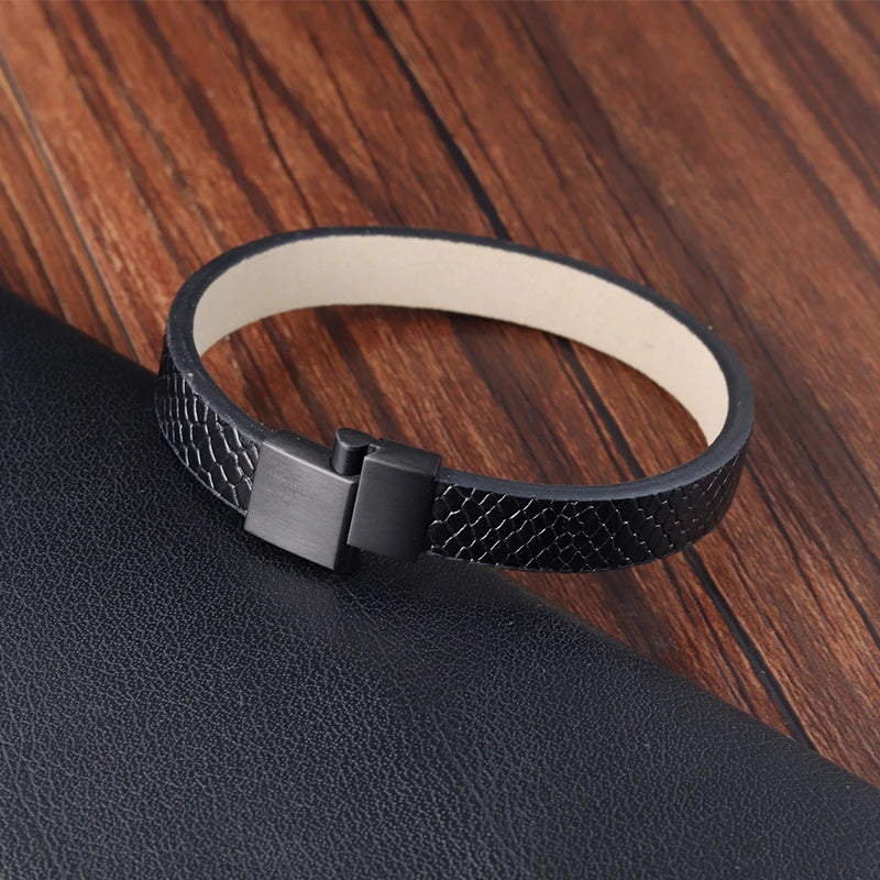 🧷 Men's Black Leather Bracelet – 21cm, Stainless Steel Magnetic Clasp - All you need