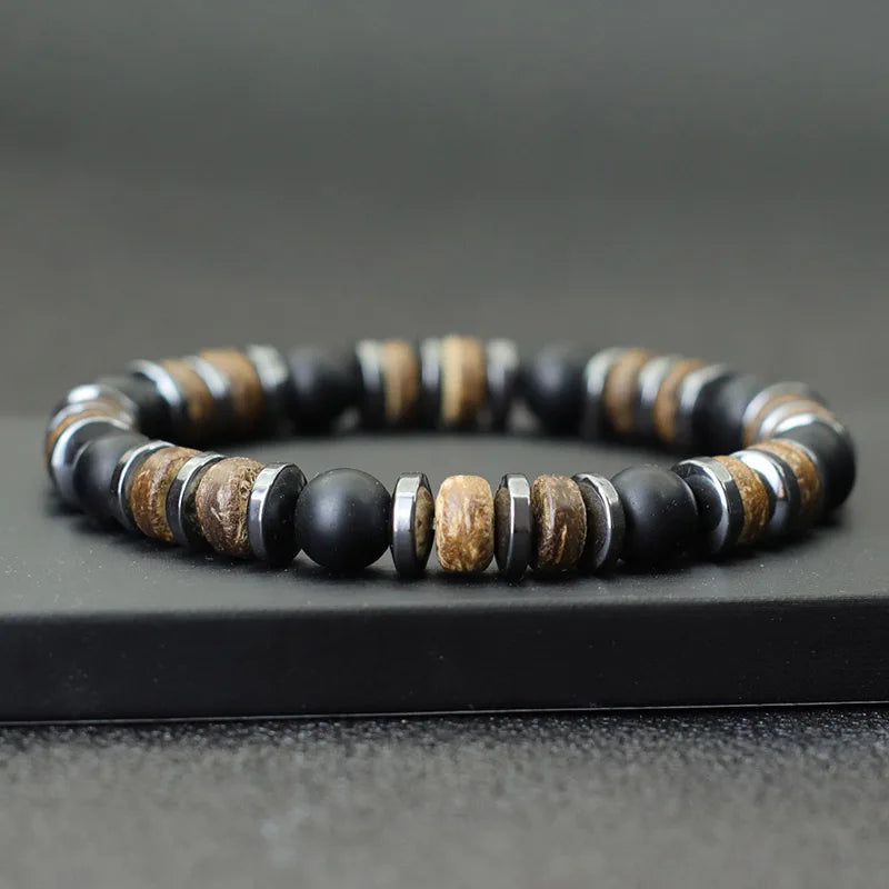 Vintage Natural Stone & Wooden Bead Bracelet — Tiger Eye, Onyx & Hematite - All you need