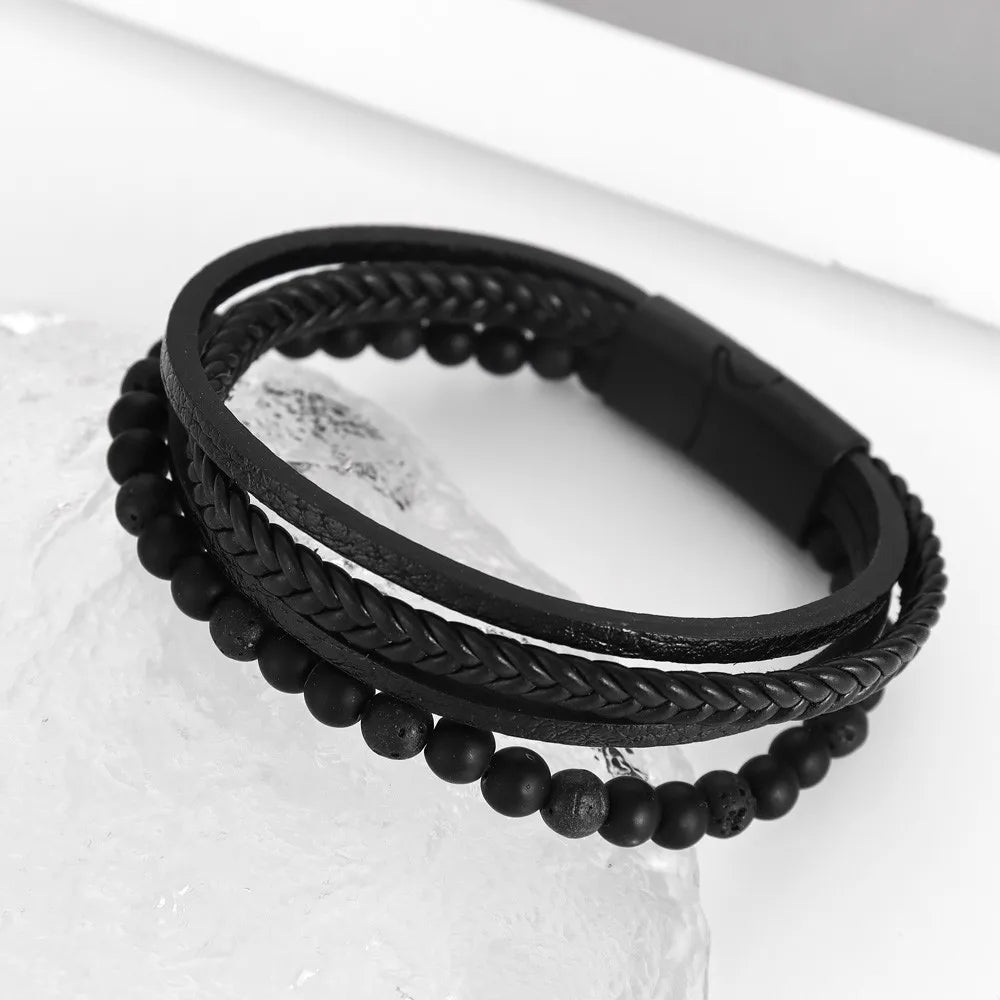 ๐งต New Vintage Leather Handwoven Rope Bracelet โ Men's Magnetic Buckle Cuff - All you need