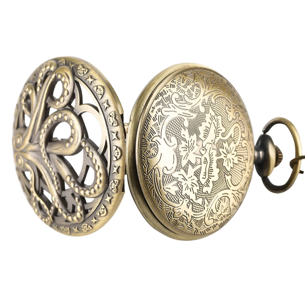 Retro Octopus Pattern Quartz Pocket Watch – Arabic Numerals Dial with Necklace Chain - All you need