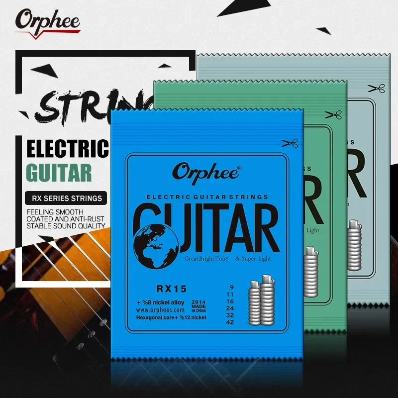 Orphee RX Series Electric Guitar Strings – Hexagonal Carbon Steel Core, Nickel Alloy Wrap | 10 Sets for Practice Use - All you need