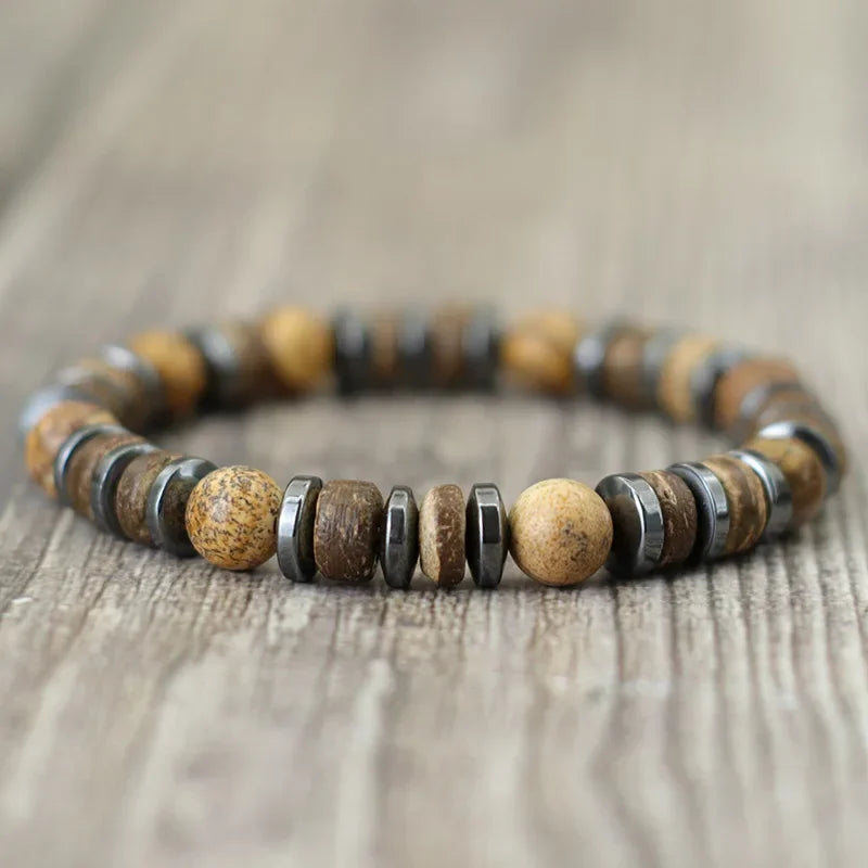 Vintage Natural Stone & Wooden Bead Bracelet — Tiger Eye, Onyx & Hematite - All you need