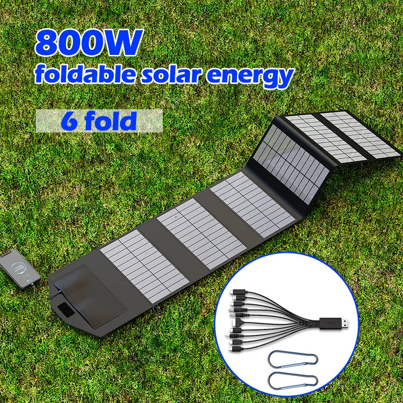 ๐ 800W Foldable Solar Panel Charger โ 6-Fold Monocrystalline Portable Power Supply with USB/DC Outputs - All you need