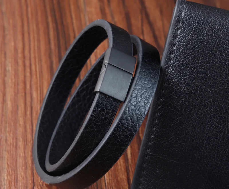 ๐งท Men's Braided Leather & Stainless Steel Bracelet โ 21cm Magnetic Clasp - All you need