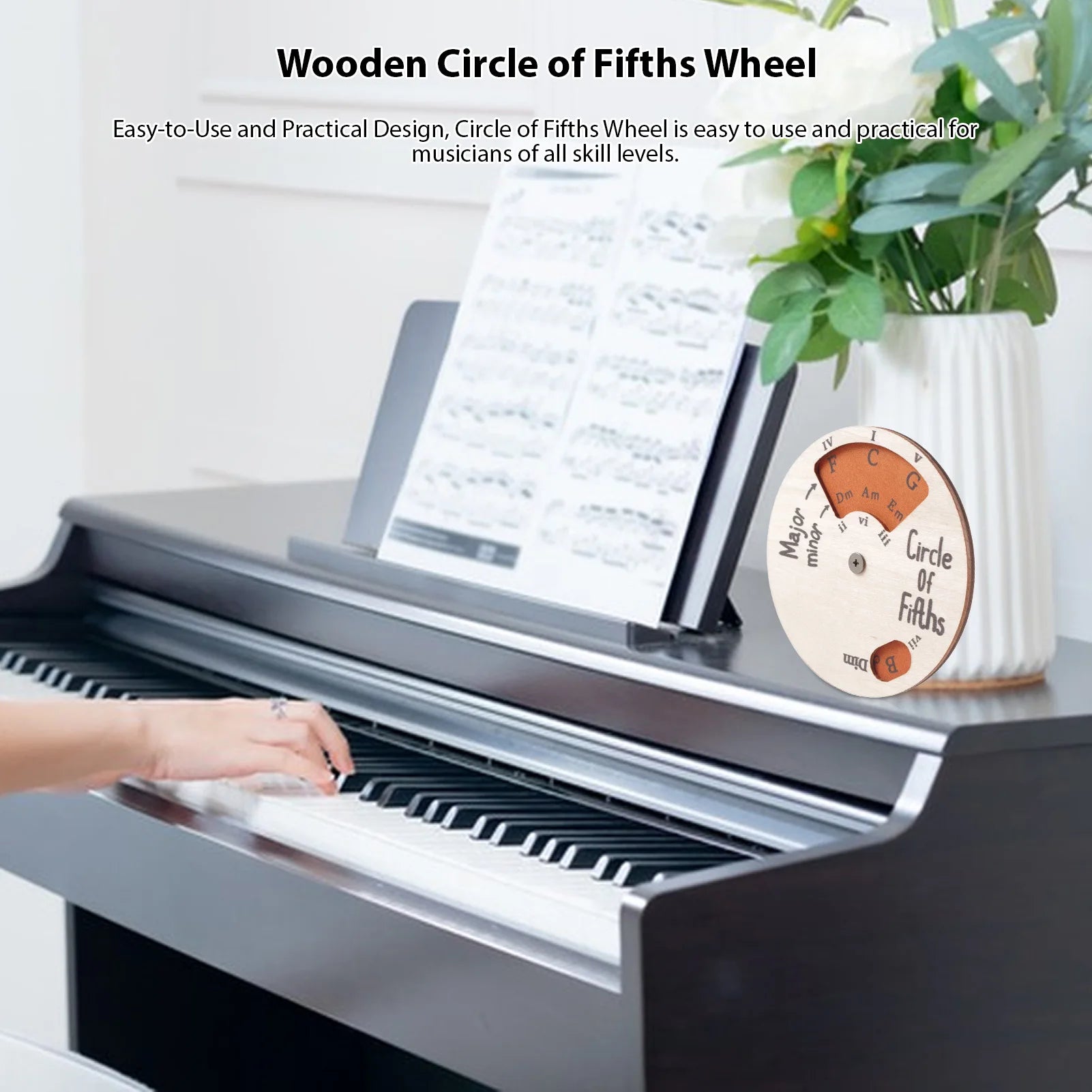 Wooden Circle of Fifths Music Wheel – Music Theory Guide & Transposition Tool – Diameter 12cm - All you need