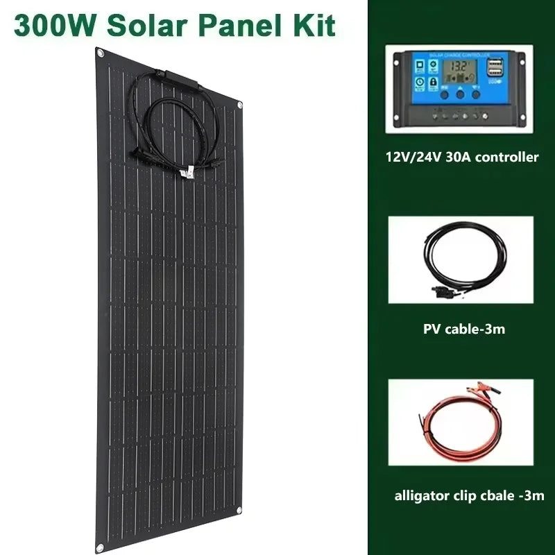 Flexible 300W Solar Charging Panel Kit with 60A Controller โ For Outdoor Energy Applications - All you need