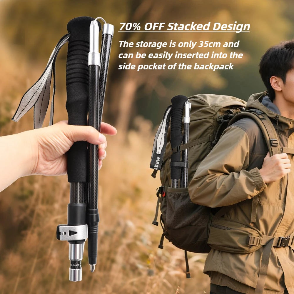 Outdoor Trekking Pole — 3K Carbon Fiber, 5‑Section Folding Design - All you need