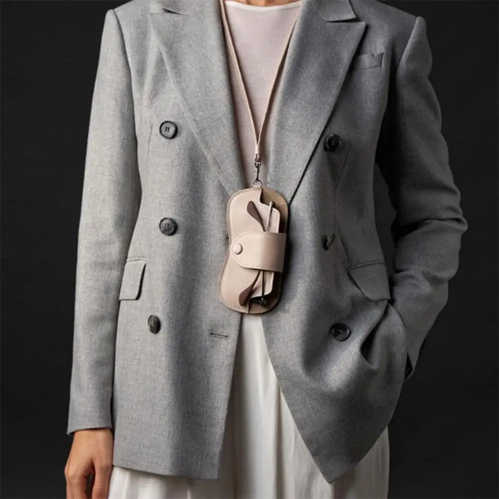 PU Leather Eyewear Storage Pouch with Neck Strap – Geometric Pattern, Foldable & Durable - All you need