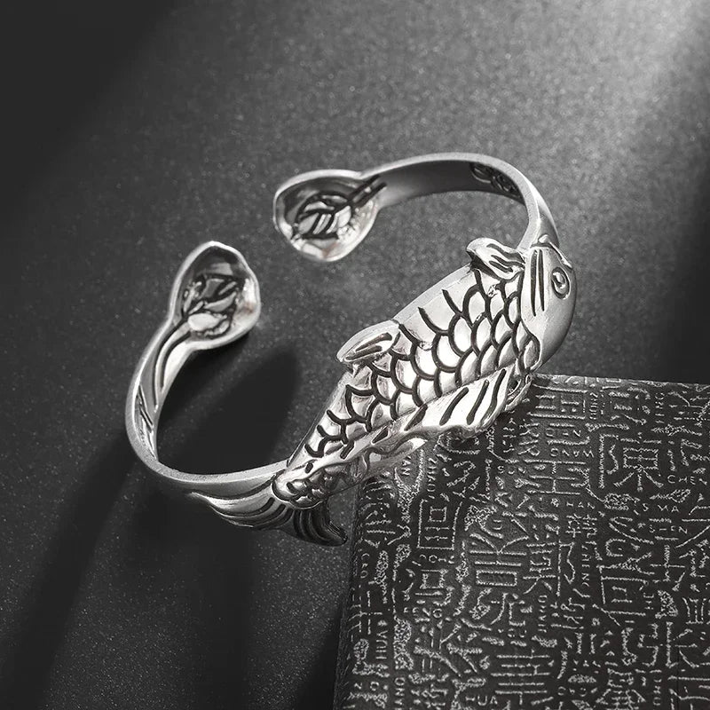 Adjustable Metal Cuff Bracelet with Feather and Tang Grass Motif – Unisex Design - All you need