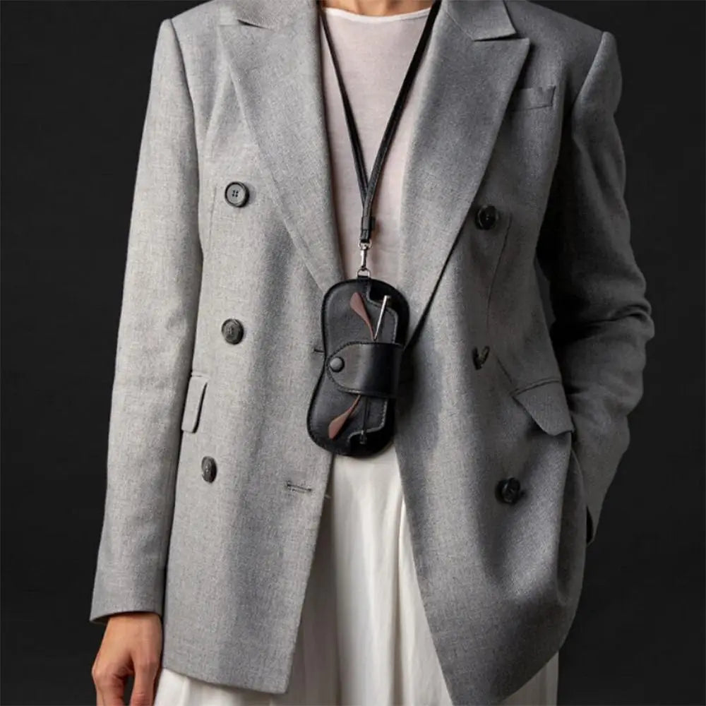 PU Leather Eyewear Storage Pouch with Neck Strap – Geometric Pattern, Foldable & Durable - All you need