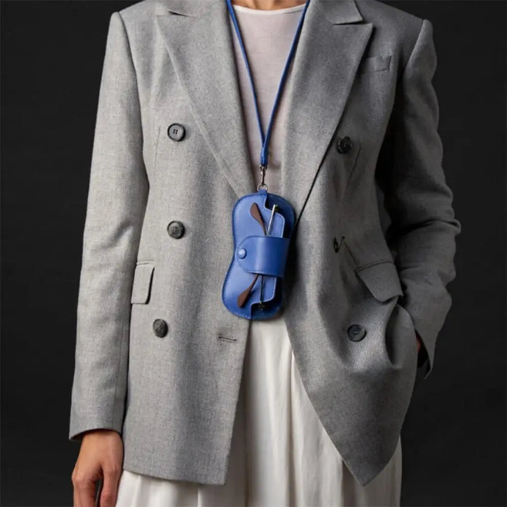 PU Leather Eyewear Storage Pouch with Neck Strap – Geometric Pattern, Foldable & Durable - All you need