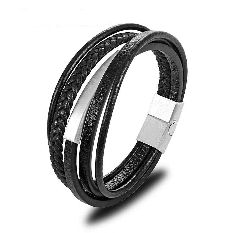 Multilayer Braided Leather Bracelet with Stainless Steel Star of David – Magnetic Clasp - All you need