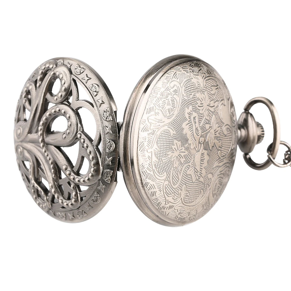 Retro Octopus Pattern Quartz Pocket Watch – Arabic Numerals Dial with Necklace Chain - All you need
