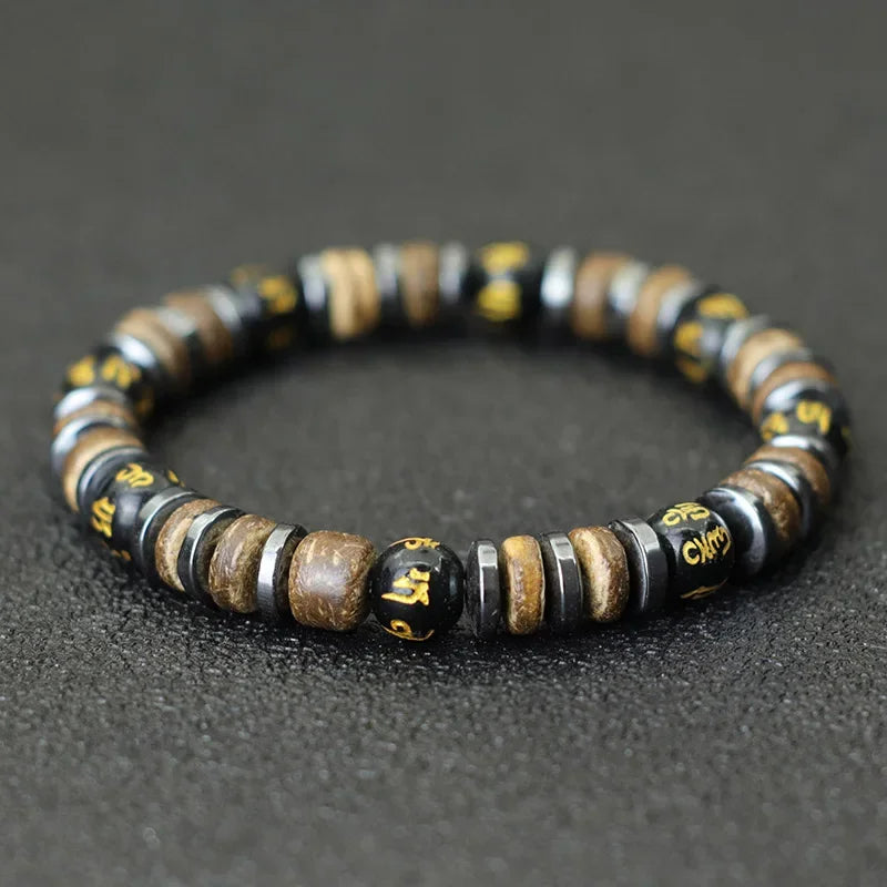 Vintage Natural Stone & Wooden Bead Bracelet — Tiger Eye, Onyx & Hematite - All you need