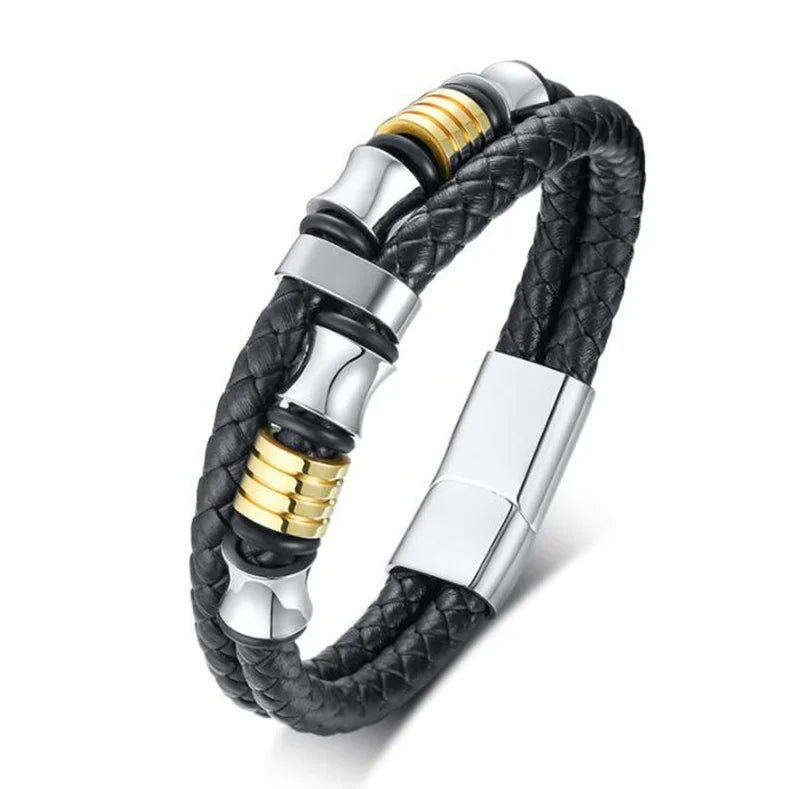 Multilayer Braided Leather Bracelet with Stainless Steel Star of David – Magnetic Clasp - All you need