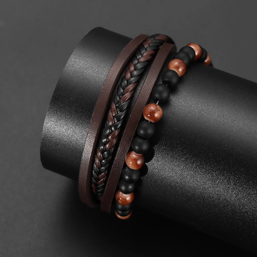 ๐งต New Vintage Leather Handwoven Rope Bracelet โ Men's Magnetic Buckle Cuff - All you need
