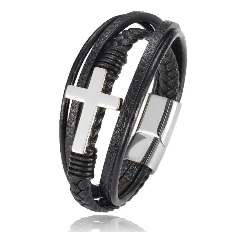 Multilayer Braided Leather Bracelet with Stainless Steel Star of David – Magnetic Clasp - All you need