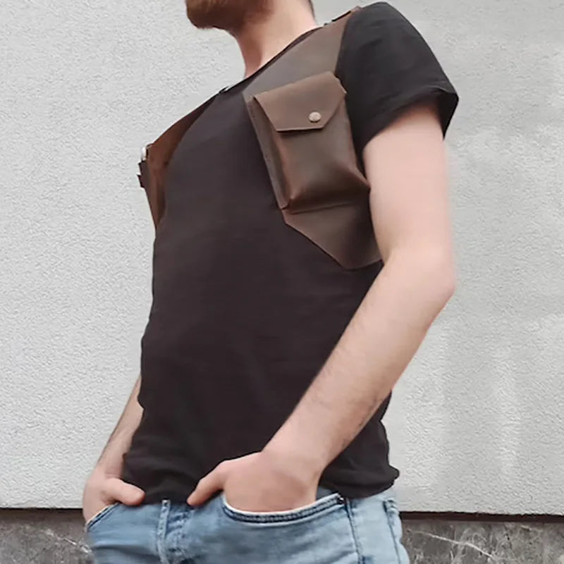 PU Leather Double Pocket Chest Harness Bag – Retro Utility Holster for Phone, Wallet & Accessories - All you need