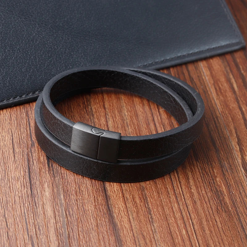 ๐งท Men's Braided Leather & Stainless Steel Bracelet โ 21cm Magnetic Clasp - All you need