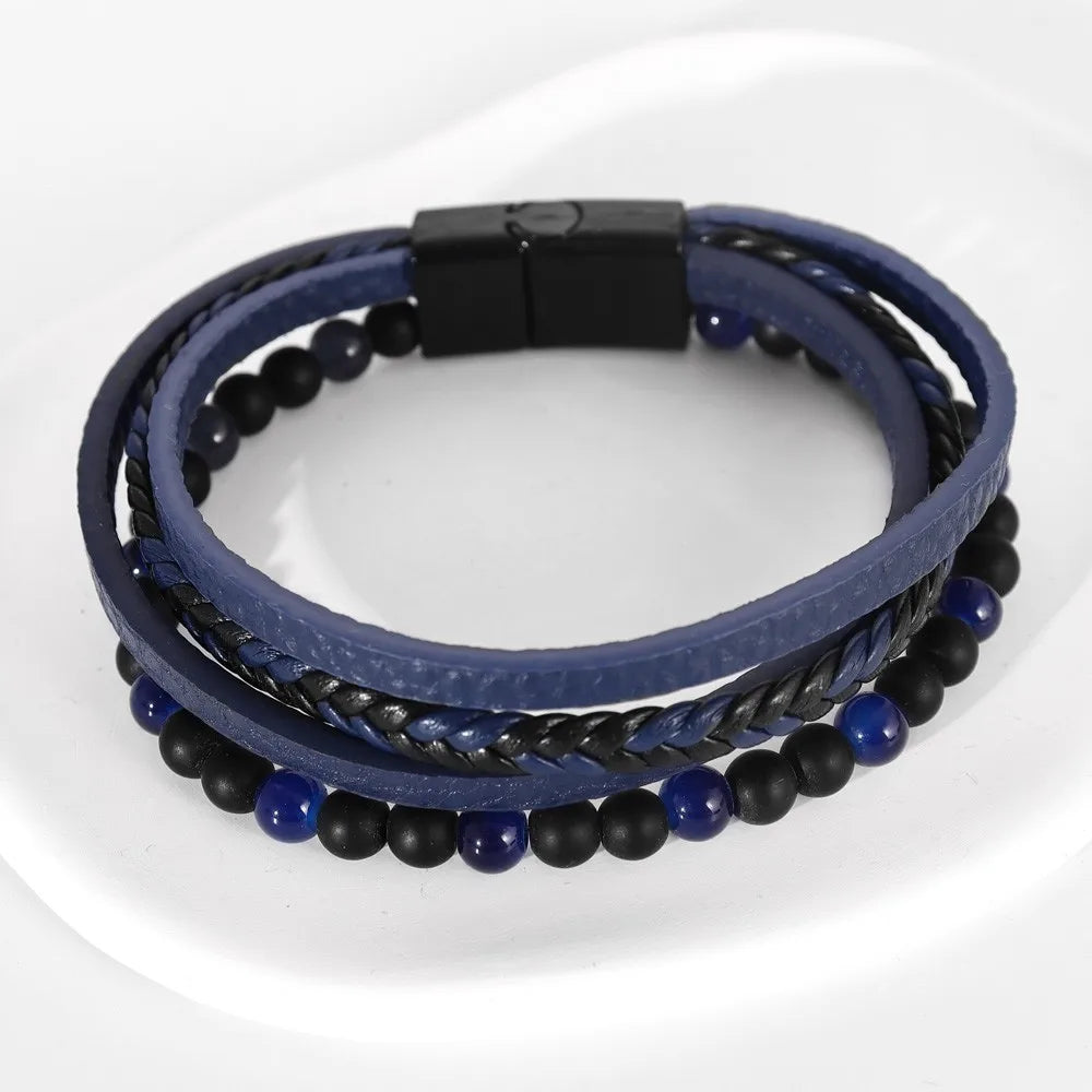 ๐งต New Vintage Leather Handwoven Rope Bracelet โ Men's Magnetic Buckle Cuff - All you need