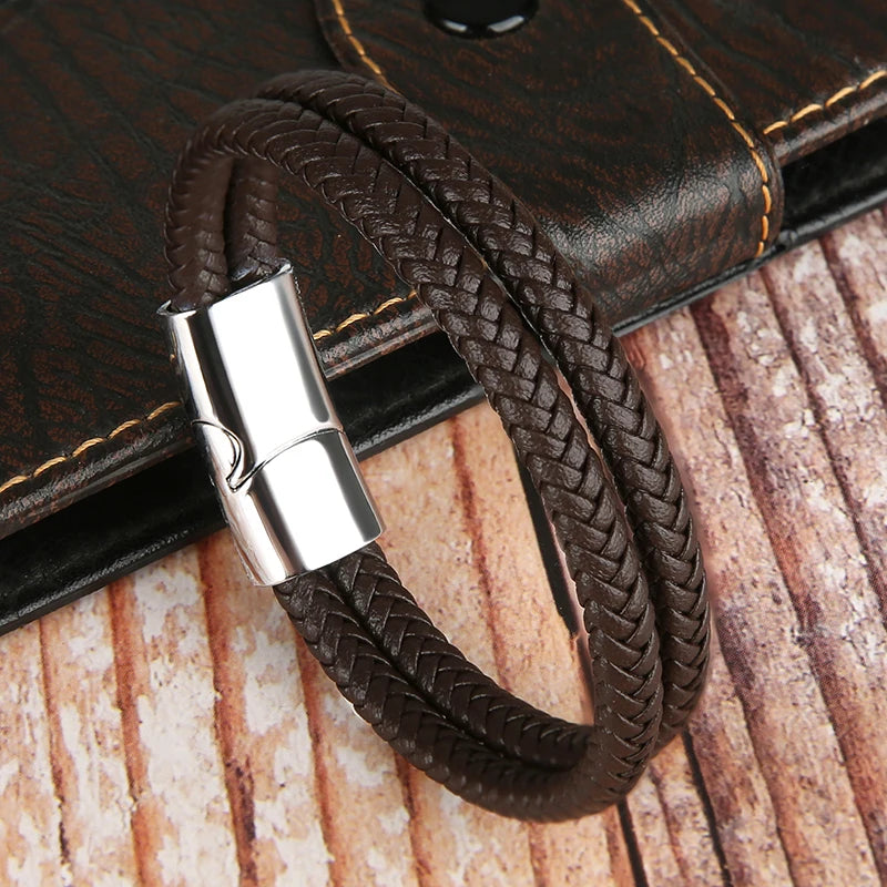 ๐งท Double-Layer Braided Leather Bracelet with Magnetic Clasp โ Unisex Design - All you need