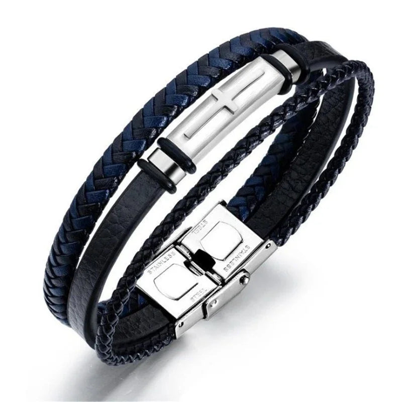 Multilayer Braided Leather Bracelet with Stainless Steel Star of David – Magnetic Clasp - All you need