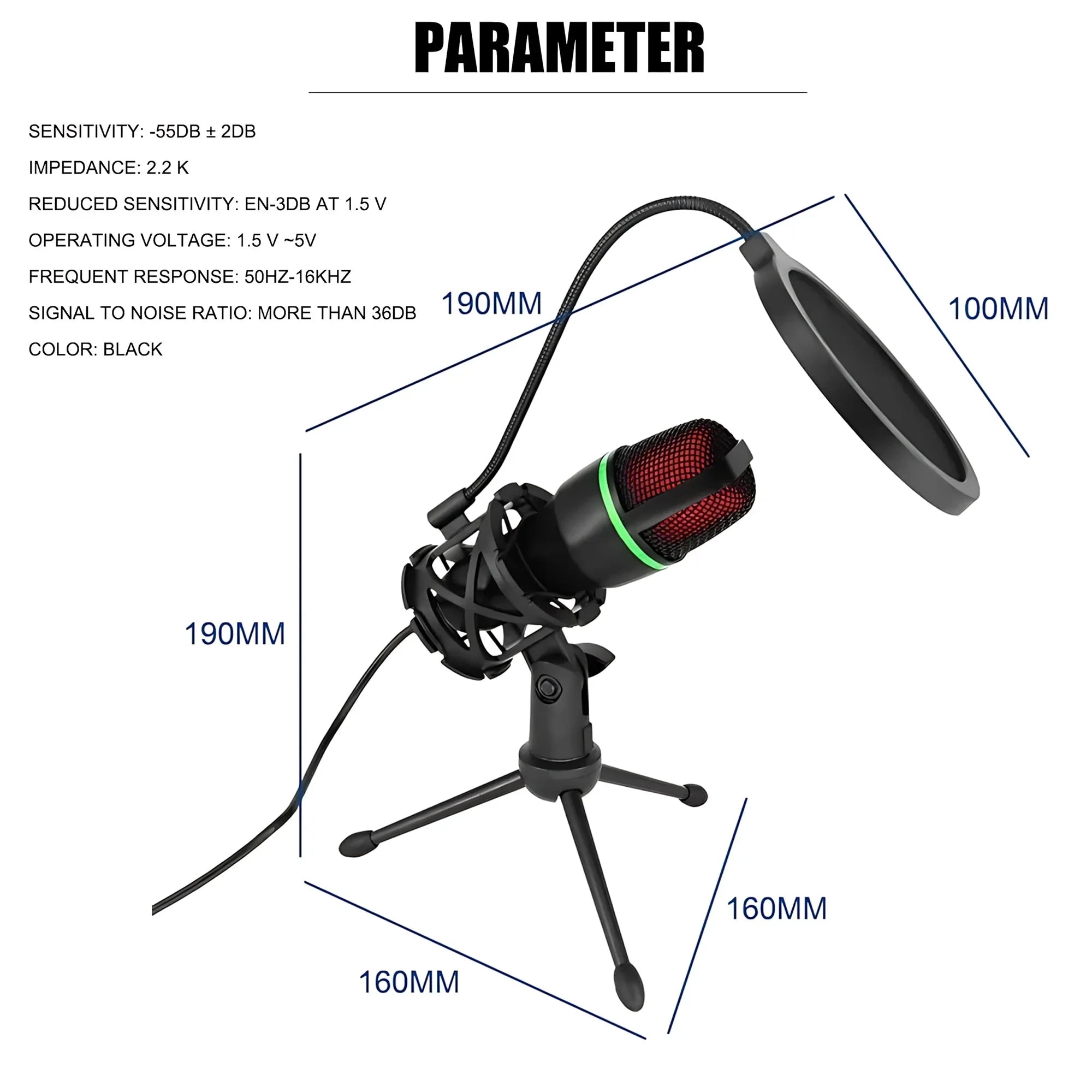 Professional Condenser Microphone Kit, RGB Lighting & Tripod Stand, PUSB & 3.5mm Condenser Microphone Kit – RGB Lighting, Noise Reduction, Tabletop Stand | For Recording, Streaming & Online Communicationerfect for Streaming, YouTube, Podcasts & Recording - All you need