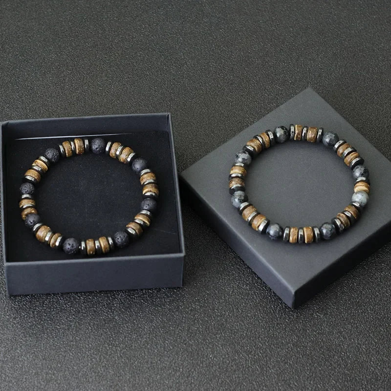 Vintage Natural Stone & Wooden Bead Bracelet — Tiger Eye, Onyx & Hematite - All you need