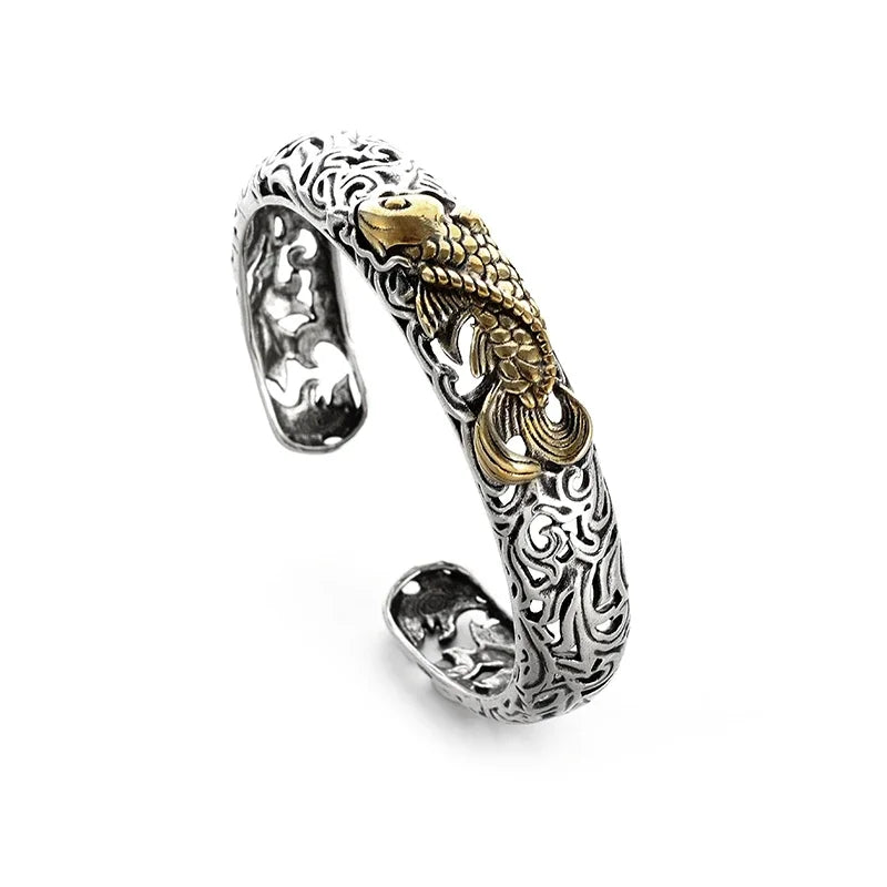 Adjustable Metal Cuff Bracelet with Feather and Tang Grass Motif – Unisex Design - All you need