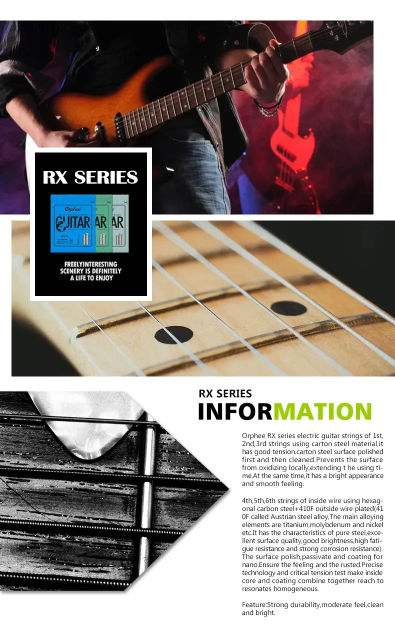 Orphee RX Series Electric Guitar Strings – Hexagonal Carbon Steel Core, Nickel Alloy Wrap | 10 Sets for Practice Use - All you need