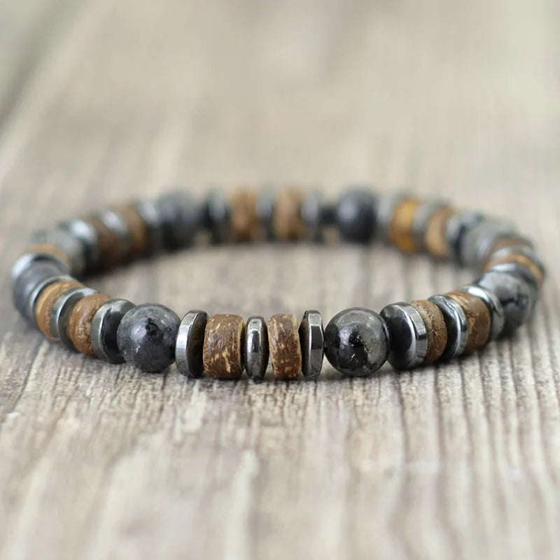 Vintage Natural Stone & Wooden Bead Bracelet — Tiger Eye, Onyx & Hematite - All you need