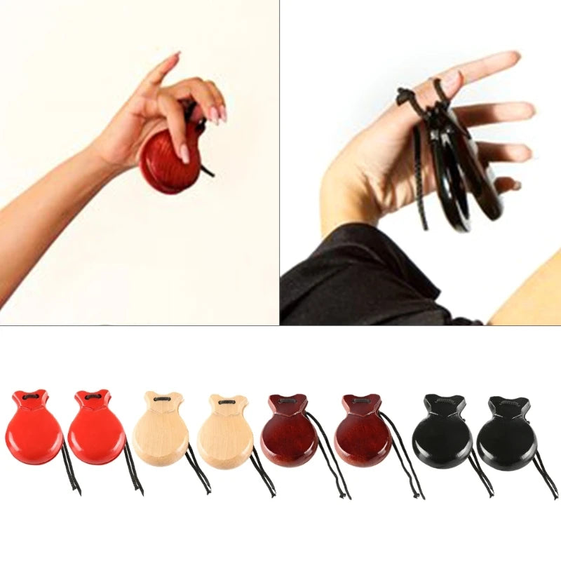 Pair of Traditional Wooden Spanish Castanets – Handheld Percussion for Flamenco Dance & Orff Music Education - All you need