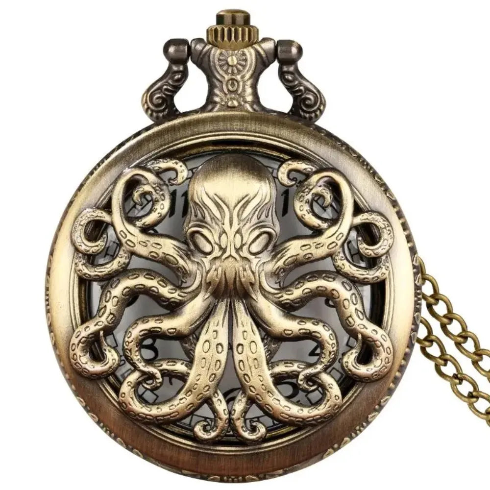 Retro Octopus Pattern Quartz Pocket Watch – Arabic Numerals Dial with Necklace Chain - All you need