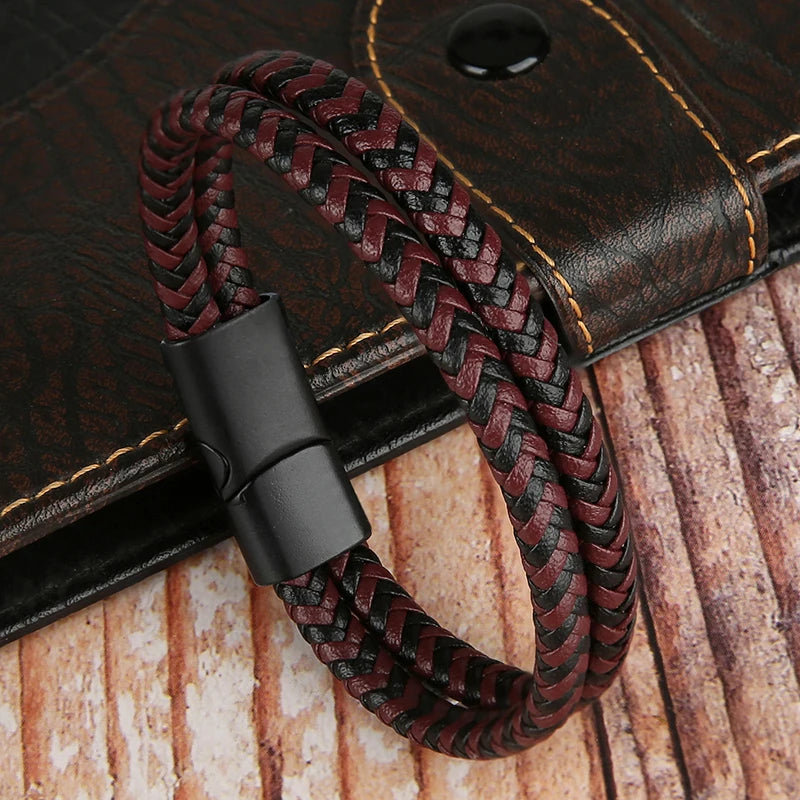 ๐งท Double-Layer Braided Leather Bracelet with Magnetic Clasp โ Unisex Design - All you need