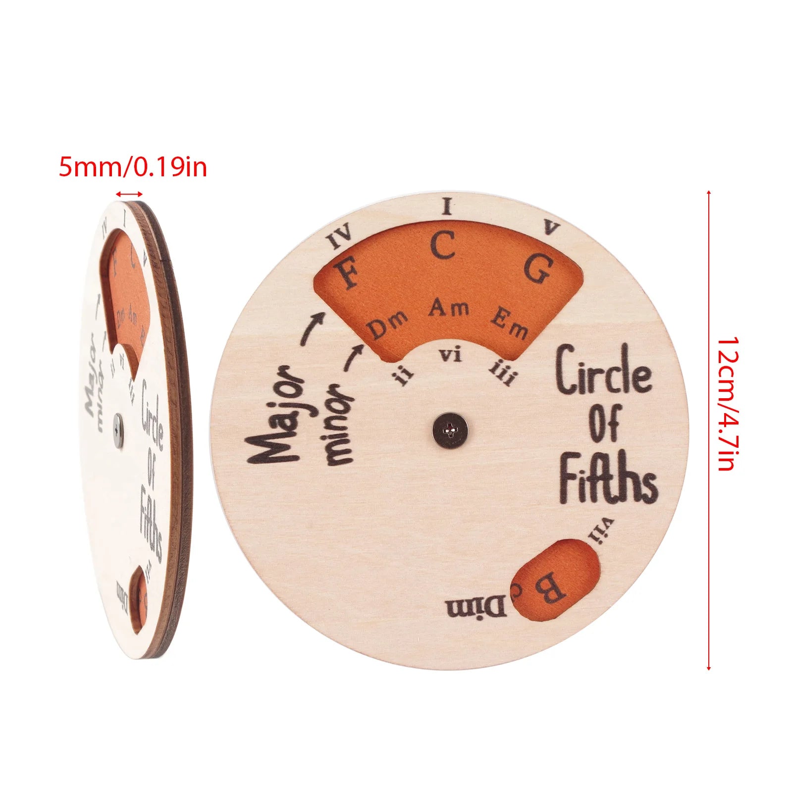 Wooden Circle of Fifths Music Wheel – Music Theory Guide & Transposition Tool – Diameter 12cm - All you need