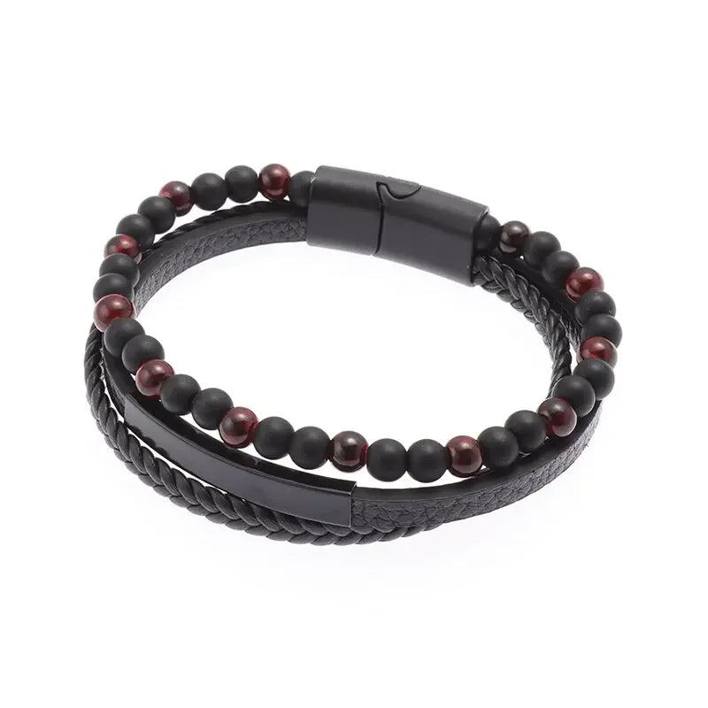 Multilayer Braided Leather Bracelet with Stainless Steel Star of David – Magnetic Clasp - All you need