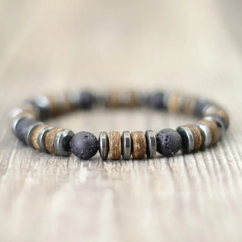 Vintage Natural Stone & Wooden Bead Bracelet — Tiger Eye, Onyx & Hematite - All you need