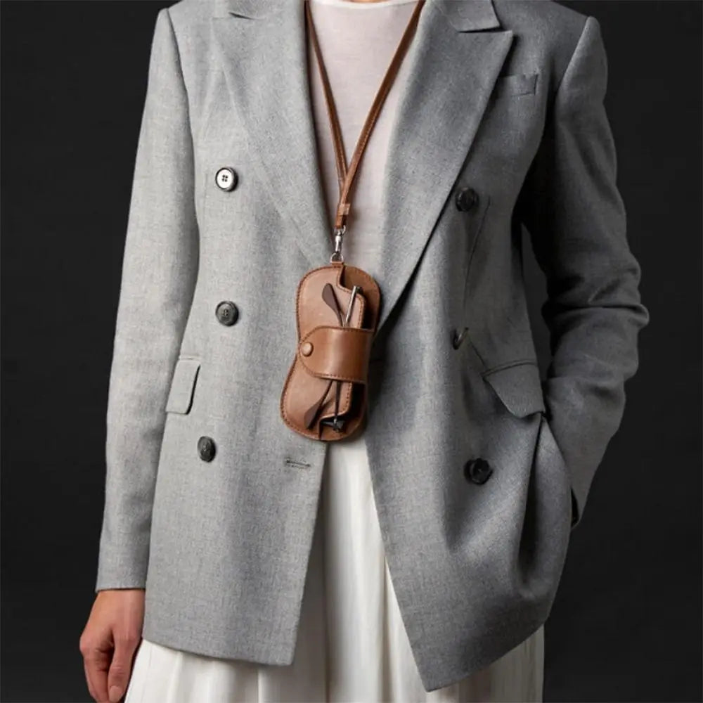 PU Leather Eyewear Storage Pouch with Neck Strap – Geometric Pattern, Foldable & Durable - All you need