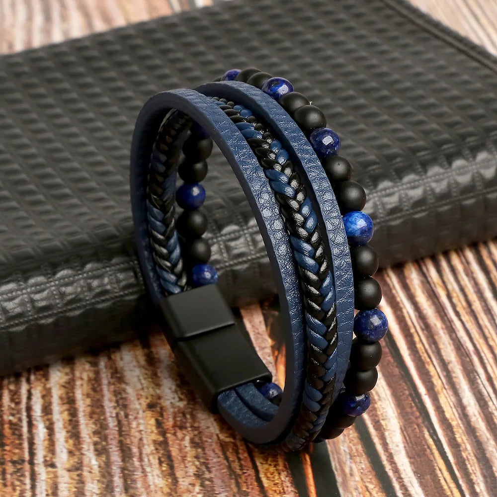 ๐งต New Vintage Leather Handwoven Rope Bracelet โ Men's Magnetic Buckle Cuff - All you need