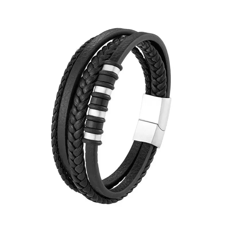 Multilayer Braided Leather Bracelet with Stainless Steel Star of David – Magnetic Clasp - All you need